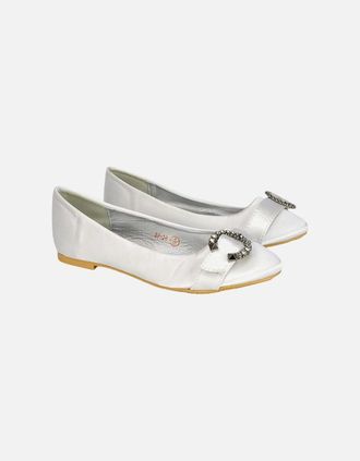 XY London Womens XY London Womens/Ladies Ferne Broach Front Diamante Bridal Ballerina Flats - White - Size: 7