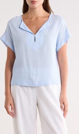 Max Studio Split Neck Short Sleeve Top in Light Blue-Light Blue at Nordstrom Rack, Size X-Small