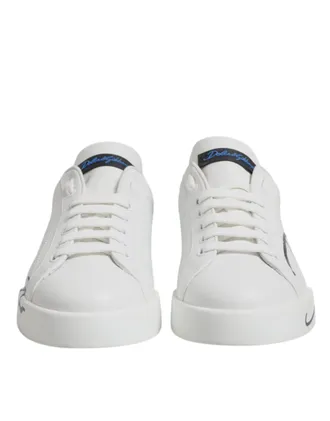 Dolce & Gabbana White Blue Leather Logo Low Top Sneakers Mens Shoes (Pre-Owned)