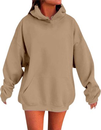 Generic Womens Oversized Hoodies Pullover Autumn Winter Long Sleeve Thermal Fleece Sweatshirts Fashion Solid Color Sweatshirts with Pockets Ladies Casual Loos