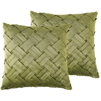 Beliani Conjunto De 2 Cojines De Terciopelo Verde Oliva 43 X 43 Cm Patr&oacute;n Narcissus