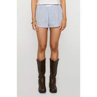 Princess Polly Sincar Stripe Cotton Blend Boxer Shorts in Blue /White Stripe at Nordstrom Rack, Size 10