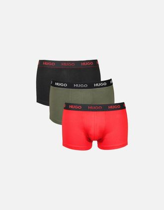 HUGO BOSS Mens 3-Pack Classic Logo Boxer Trunks, Red/Khaki/Black - Size: 33/32/32