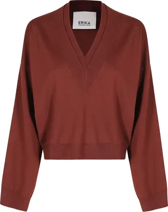 Erika Cavallini Semi Couture Brown Open-Front Cardigan with Ribbed Trim Details