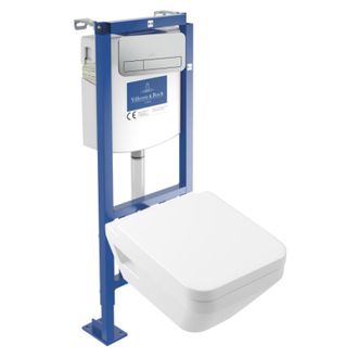 Villeroy & Boch Pack Inodoro Suspendido Sin Reborde Villeroy & Boch Architectura Twistflush [e&sup3;] Redondo + Bastidor De Instalaci&oacute;n Suelo Y Pared + Placa Cromo Mate