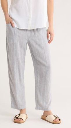 Caslon Pull-On Linen Blend Pants in Blue Vintage- White Leah Stp at Nordstrom Rack, Size X-Small