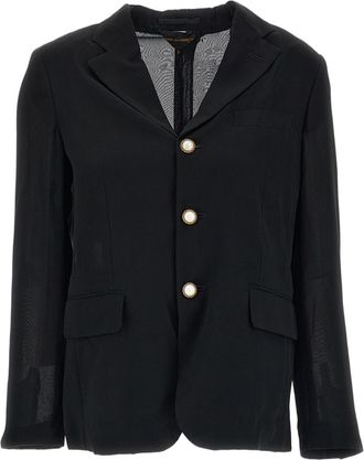 Comme Des Gar&ccedil;ons Black Semi-Sheer Jewel Button Jacket
