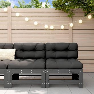 vidaXL Sof&aacute;s Centrales Con Cojines 2 Uds Madera Maciza De Pino Gris Vidaxl