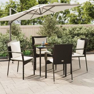 vidaXL Vidaxl - Set De Muebles Jard&iacute;n 5 Pzas Con Cojines Rat&aacute;n Sint&eacute;tico Negro