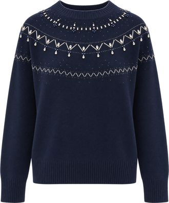 Liu Jo Gray Melange Crystal Embellished Knit Sweater