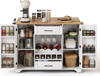 STILVORA Carro De Cocina Con 2 Puertas, 2 Cajones, Encimera Abatible, Botellero Y Toallero, 138x45(70)x92 Cm