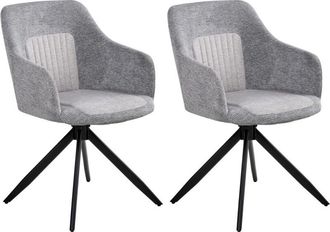 Beliani Set of 2 Swivel Dining Chairs Grey Fabric Water-Repellent Upholstery Metal Legs Base Two Colours Dining Room LIKELY