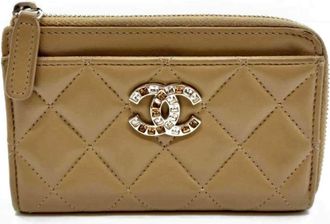 Chanel Matelasse Beige Light Brown Leather Pochette (Pre-Owned)