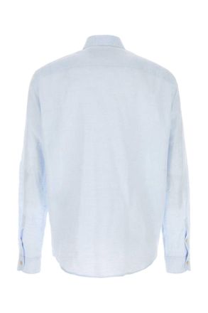 Valentino Garavani Mens Pastel Light Blue Linen Shirt Dawn Camicie