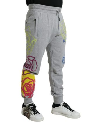 Dolce & Gabbana Mens Graffiti-Print Cotton Joggers Gray
