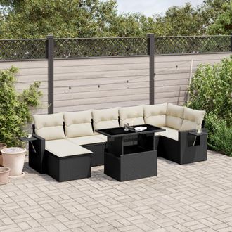 vidaXL Set De Sof&aacute;s De Jard&iacute;n 8 Piezas Y Cojines Rat&aacute;n Sint&eacute;tico Negro Vidaxl