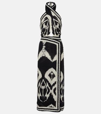 Johanna Ortiz Abito midi in lino con stampa