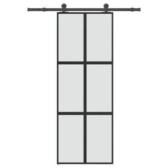 Berkfield Home Sliding Door with Hardware Set 76x205 cm Tempered Glass&Aluminium in Black