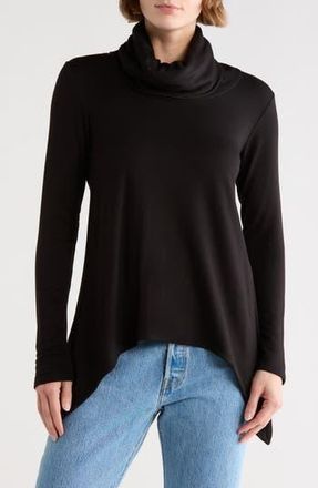 Go Couture Cowl Turtleneck Asymmetric Sweater in Black at Nordstrom Rack, Size X-Large
