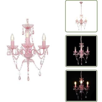 vidaXL The Living Store Lampadario con Perline Rosa Tondo 3 E14 - Lampadario con perline