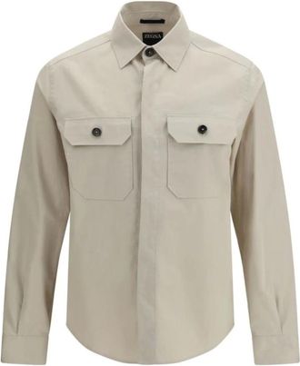 Ermenegildo Zegna Light Jackets, male, Beige, Size: L Cotton Shirt Jacket