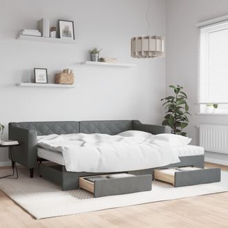 vidaXL Vidaxl - Sof&aacute; Cama Nido Con Cajones Tela Gris Oscuro 90x200 Cm