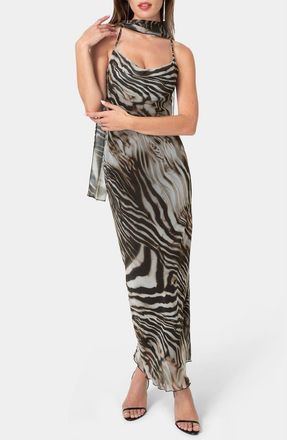 Bebe Print Chiffon Cowl Maxi Dress in Brown Multi at Nordstrom Rack, Size X-Large