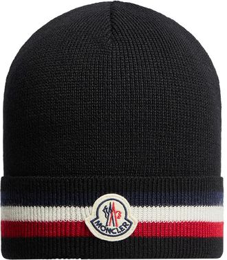 Moncler Moncler Tricolor Wool Beanie, Men, Black, Size: One Size