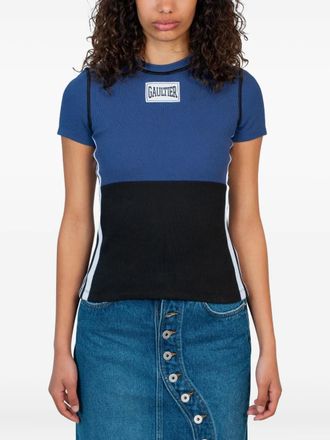 Jean Paul Gaultier ribbed panelled t-shirt - women - Cotton/Elastane - S - Blue
