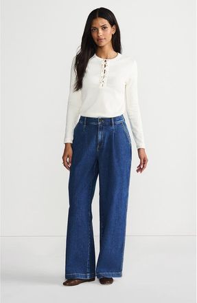 Lands End High Rise Soft Denim Pleated Wide Leg Trousers in Indigo Tide Blue at Nordstrom, Size 18Short