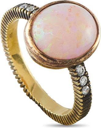 Luxury Bazaar 18K Yellow Gold 0.06ct Diamond and Opal Ring MF29-080426