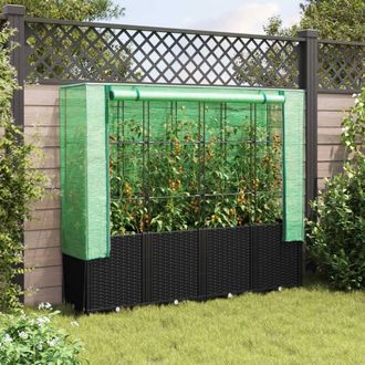 Berkfield Home Raised Bed with Greenhouse Cover Rattan Look 160x40x153 cm in Black | Size: 160 x 40 x 153 cm