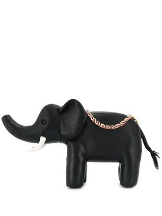 Thom Browne SMALL ELEPHANT BAG W/ RWB GG WOVEN CHAIN IN PEBBLE GRAIN LEATHER - Nero
