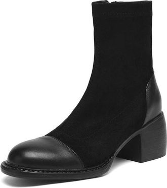 Generic Womens Retro Ankle Boots with Suede-Like and Leather-Like Panels Side Zip Comfortable Slip Resistant Durable for Casual Daily Office Fall Winter Wear,