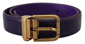 Dolce & Gabbana Womens Purple Exotic Leather Gold Metal Buckle Belt
