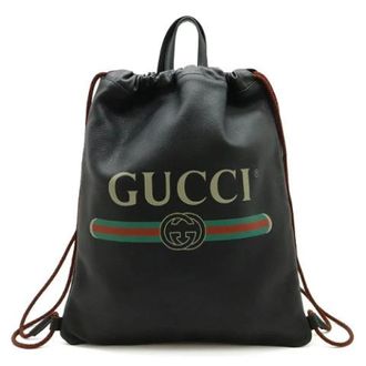 Gucci Pre-owned Leren Print Rugzak 2Way - unisex - Vintage Rugzakken - Zwart - ONE Size - Leer - Vintage
