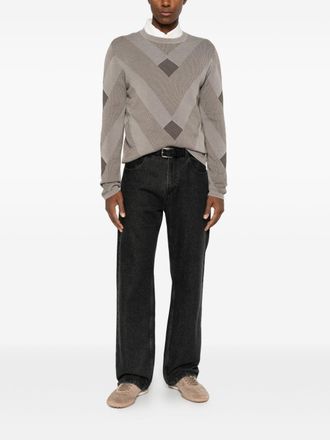 Emporio Armani Geometric-Patterned Cotton Sweater - Beige