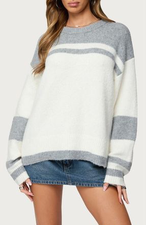 Edikted Nogah Oversize Stripe Sweater in Gray-And-White at Nordstrom, Size X-Small