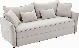 Vente-Unique Sof&aacute; cama de 3 plazas de tela beige con asiento de espuma viscoel&aacute;stica SITALA