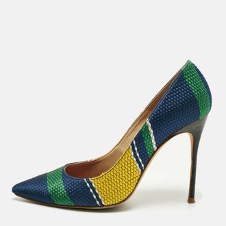 Carolina Herrera CH Carolina Herrera Multicolor Woven Fabric Stripe Pointed Toe Pumps Size 38