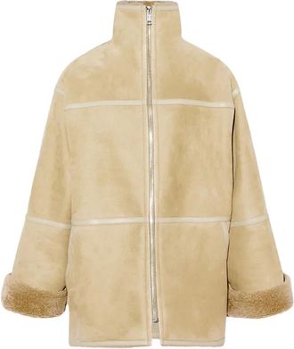 Yves Salomon Korte Su&egrave;de Merino Lamsvel Jas - Dames - Jassen - Beige - 2XL - Su&egrave;de - Jassen