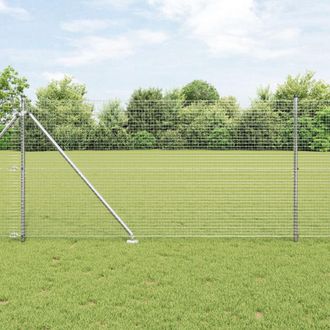 Berkfield Home Welded Wire Fence with 13 Spike Posts 1, 2x25 m Galvanised Steel in Silver