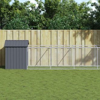 vidaXL Caseta Perros Con Tejado Acero Galvanizado Gris 117x1221x123 Cm Vidaxl
