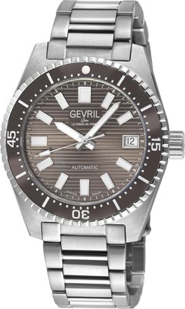 Gevril Group Mens Atlantic Avenue Gray Ceramic Bezel, Embossed Dial, 316L Stainless Steel Bracelet. - Silver - One Size