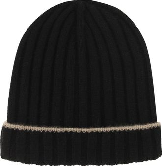 Brunello Cucinelli Mens Beanie Hat Nero+brown Kashmir-Capra Hircus E Hairbands Kashmir/capra