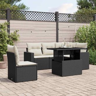 vidaXL Vidaxl - Set De Sof&aacute;s De Jard&iacute;n 6 Piezas Y Cojines Rat&aacute;n Sint&eacute;tico Negro