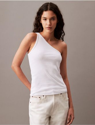 Calvin Klein Womens Cotton Contour Rib One Shoulder Top - White - XS
