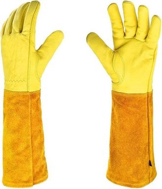 OEM 1 Par Guantes Jardiner&iacute;a, Piel Vaca Resistente Espinas, Guantes Jardiner&iacute;a Cuero Largos, Resistentes Espinas Cortes, Guantes Amarillo, Talla Xl
