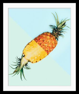 Queence Bild »Justina« Ananas Kunst Lebensmittel Obst Obst Bilder HD Premium Poster-Druck inkl. Holzrahmen