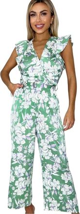 AX PARIS Dames Bloemige Buidel Jumpsuit met Ceintuur (Groen)